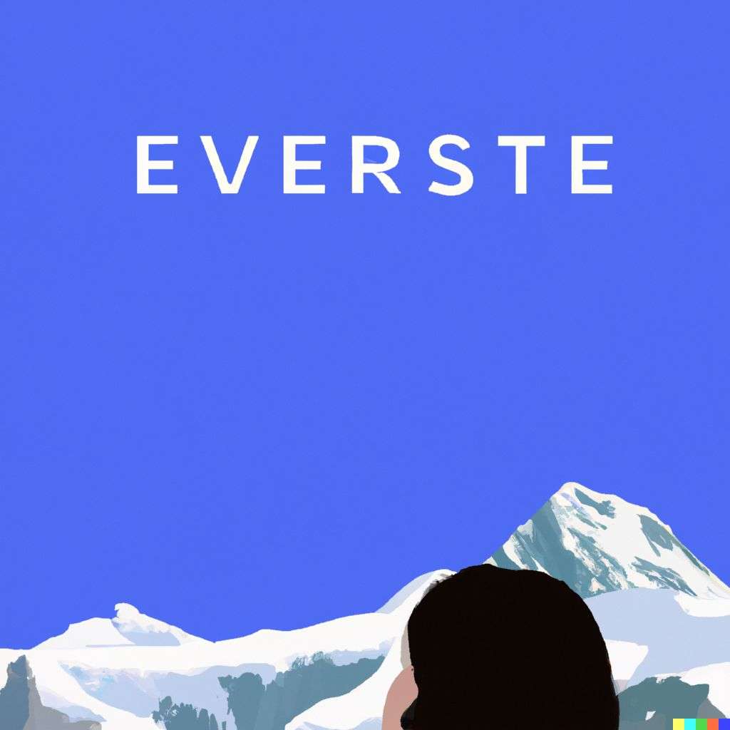 someone gazing at Mount Everest, greeting card illustration